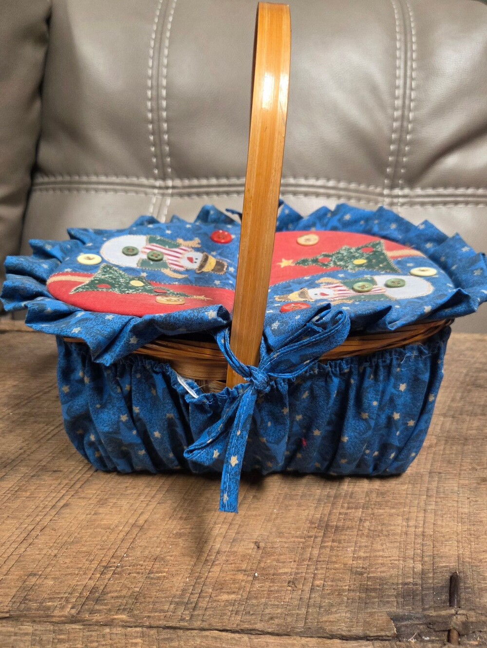 Vintage Christmas Snowman Wicker Basket Set w/ Oven Mitt & Pot Holder 3 Pieces